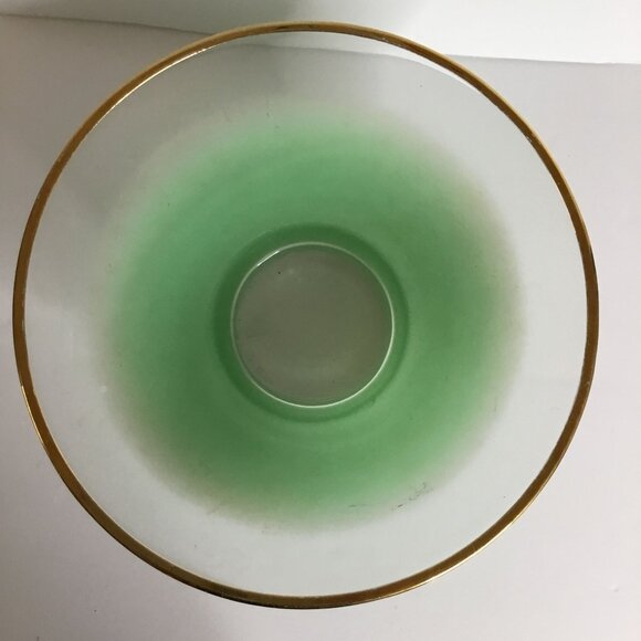 VTG BLENDO Green Ombre Glass Bowl 11" Gold Rim Midcentury Modern Tapered MCM - Picture 11 of 13
